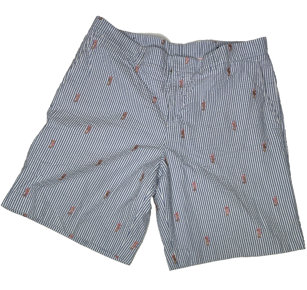 Lilly Pulitzer Mens Shorts 36 Blue Seersucker Embroidered Seahorse Preppy